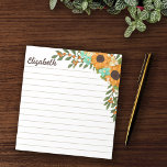 Sunflowers Orange Berries Lined Your Name Notepad<br><div class="desc">Personalised sunflower notepad with practical lines and your name in a brown script and yellow sunflowers and smaller flowers in yellow, turquoise, and white with berry branches adorning the right side of the notepad. Sunflower themed personalised notepad with a lined paper and printed with your name in a charming brown...</div>