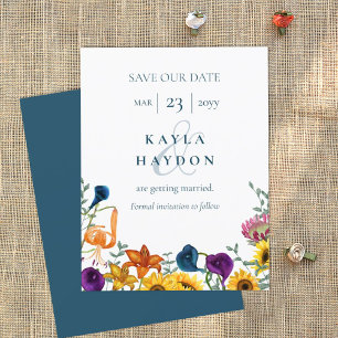 Sunflowers, Orange, Plum Purple Lilies Wedding Invitation