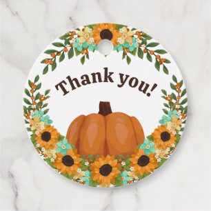 Sunflowers & Orange Pumpkin Thank You Favour Tags