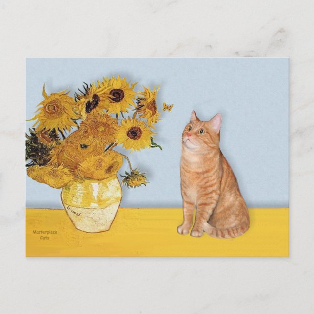 Sunflowers - Orange Tabby cat 46 Postcard (Front)