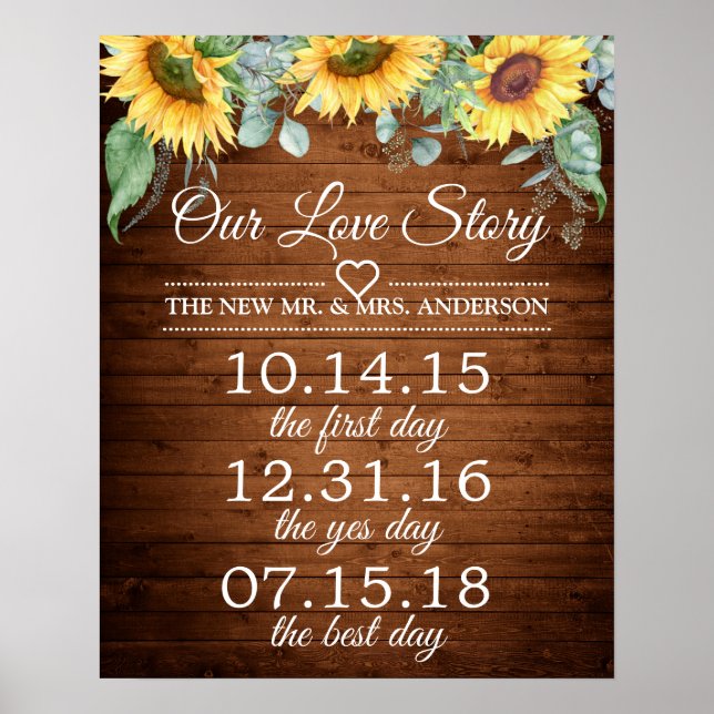 Sunflowers Our Love Story Timeline Wedding Sign (Front)