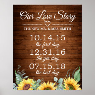 Sunflowers Our Love Story Timeline Wedding Sign