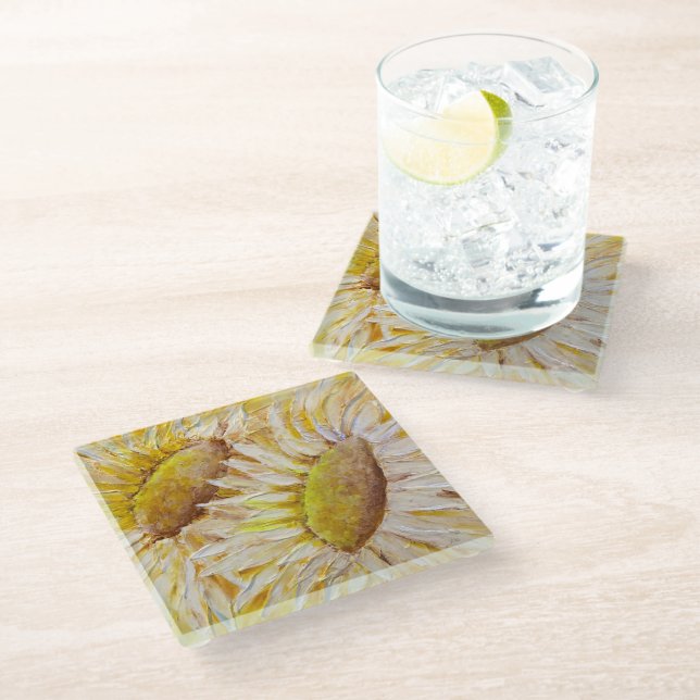 Sunflowers Outdoor Glass Coaster (Angled)