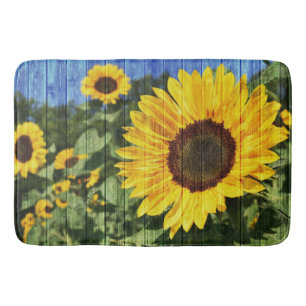 Sunflowers Painted Fence Bath Mat