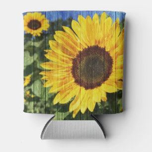 Sunflowers Painted Fence Can Cooler