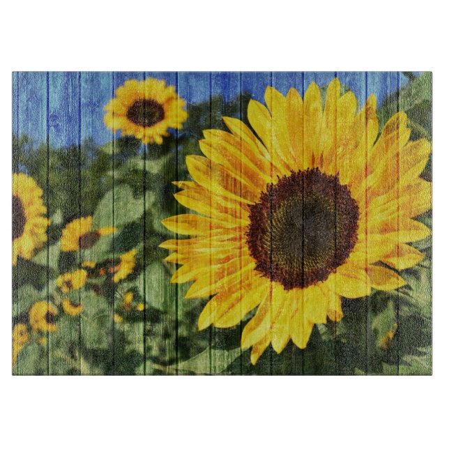 Sunflowers Painted Fence Cutting Board (Front)