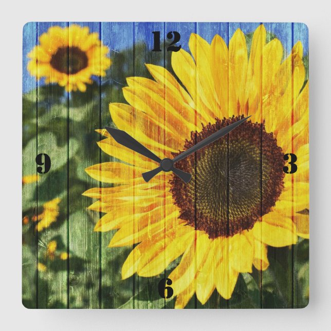 Sunflowers Painted Fence Square Wall Clock (Front)