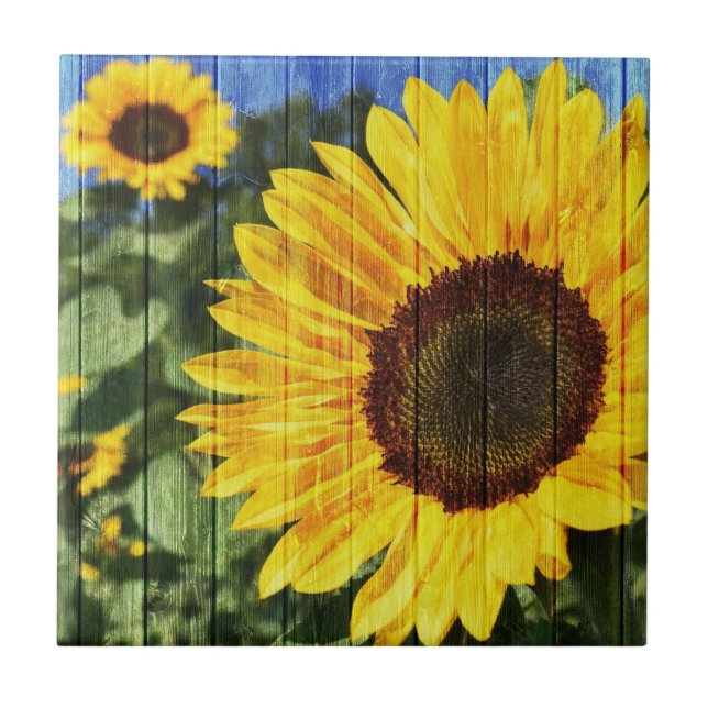 Sunflowers Painted Fence Tile (Front)