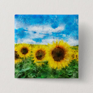 Sunflowers painting 15 cm square badge
