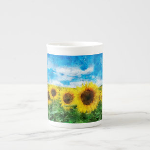 Sunflowers painting bone china mug