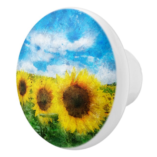 Sunflowers painting ceramic knob (Right)