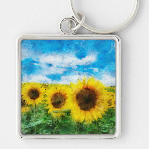 Sunflowers painting key ring