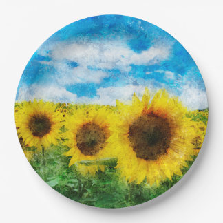 Sunflowers painting paper plate