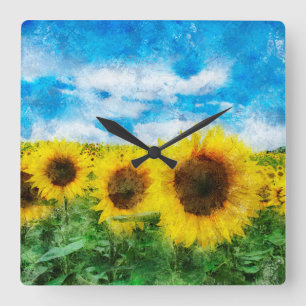 Sunflowers painting square wall clock