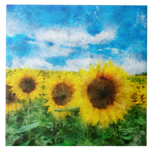 Sunflowers painting tile