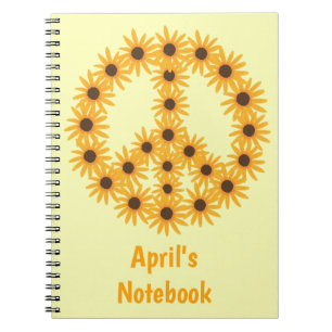 Sunflowers Peace Sign Personalised Notebooks