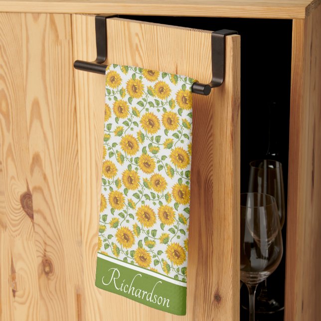 Sunflowers personalised Kitchen Towels (Thirds Fold)