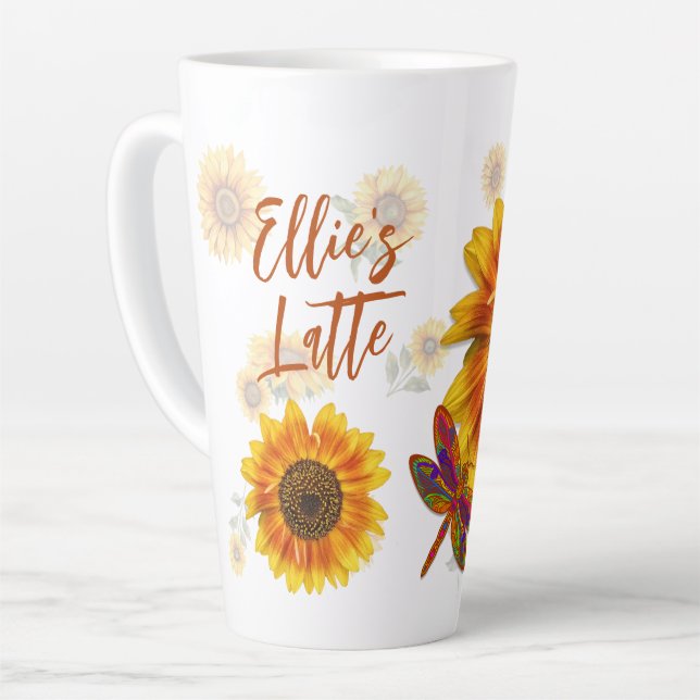 Sunflowers Personalised Latte Mug (Left Angle)