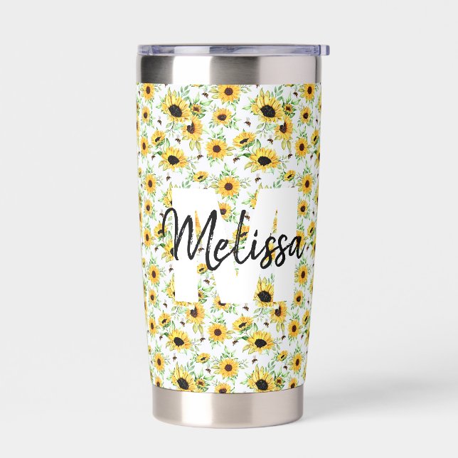 Sunflowers Personalised Monogram  Insulated Tumbler (Left)