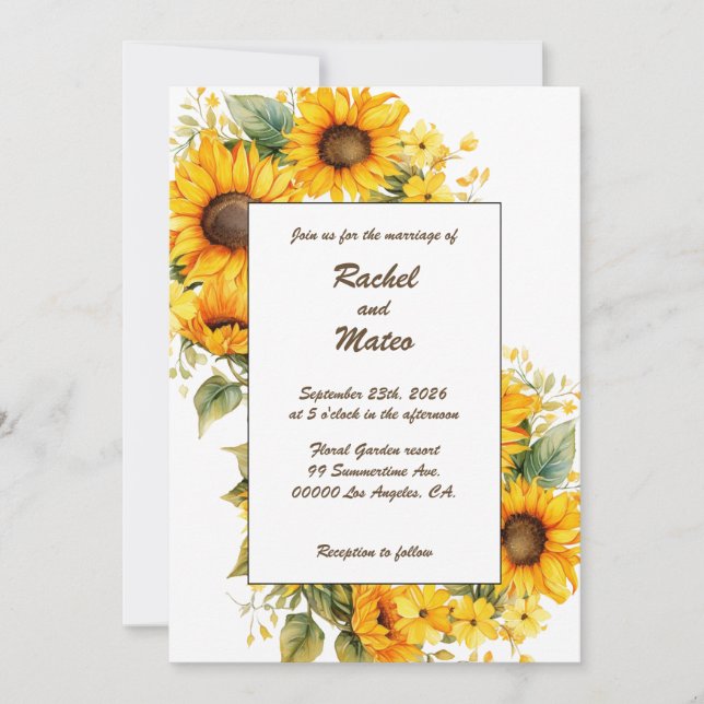 Sunflowers Petals: Personalized Wedding Invitation (Front)