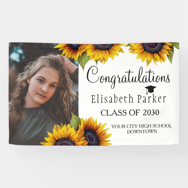 Sunflowers PHOTO chic graduation congratulations Banner (Horizontal)
