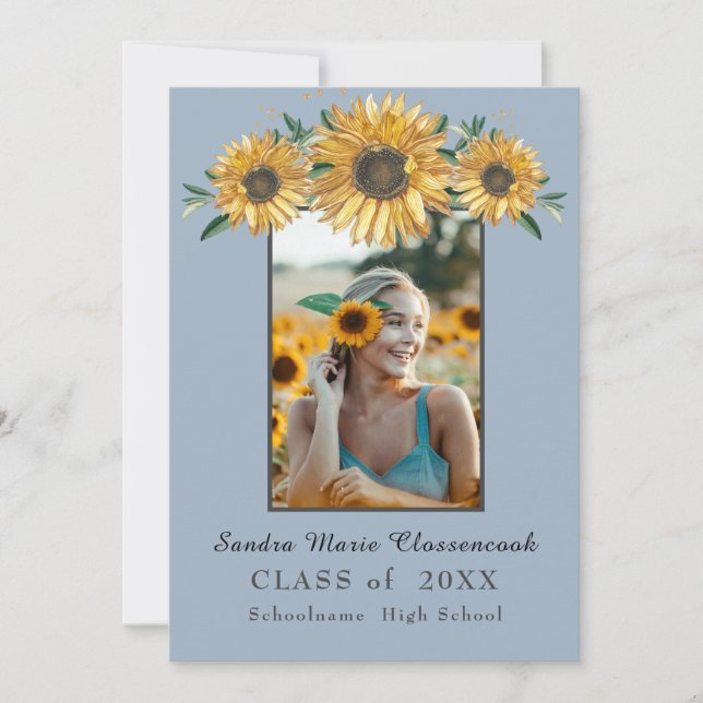 Sunflowers photo frame Modern rustic graduation  Announcement (Front)