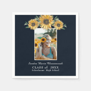 Sunflowers photo frame Modern rustic graduation   Napkin