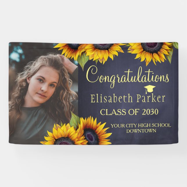 Sunflowers PHOTO gold graduation congratulations Banner (Horizontal)