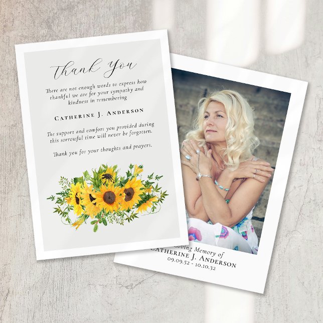 Sunflowers Photo Sympathy Funeral Thank You Card (Creator Uploaded)