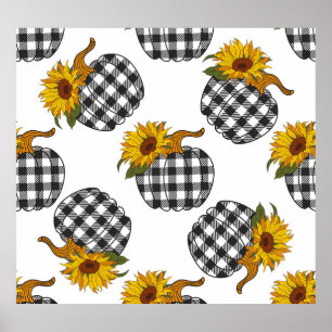Sunflowers, plaid pumpkin, farmhouse decor