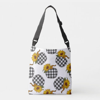 Sunflowers, plaid pumpkin, farmhouse decor crossbody bag