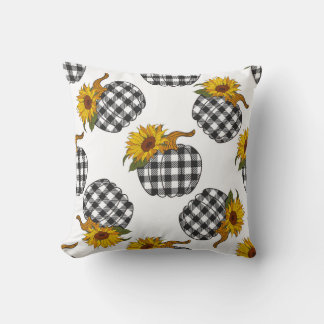 Sunflowers, plaid pumpkin, farmhouse decor cushion