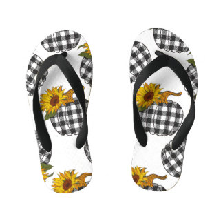 Sunflowers, plaid pumpkin, farmhouse decor kid's jandals