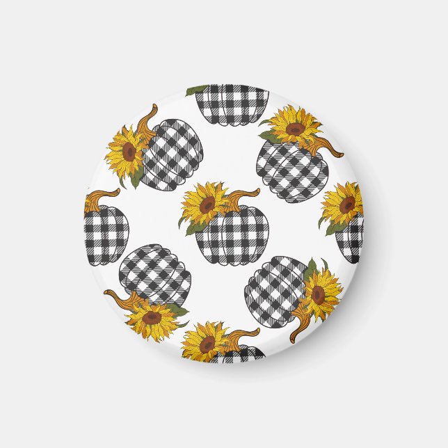 Sunflowers, plaid pumpkin, farmhouse decor magnet (Front)
