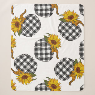 Sunflowers, plaid pumpkin, farmhouse decor sherpa blanket
