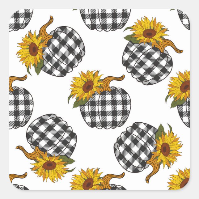 Sunflowers, plaid pumpkin, farmhouse decor square sticker (Front)