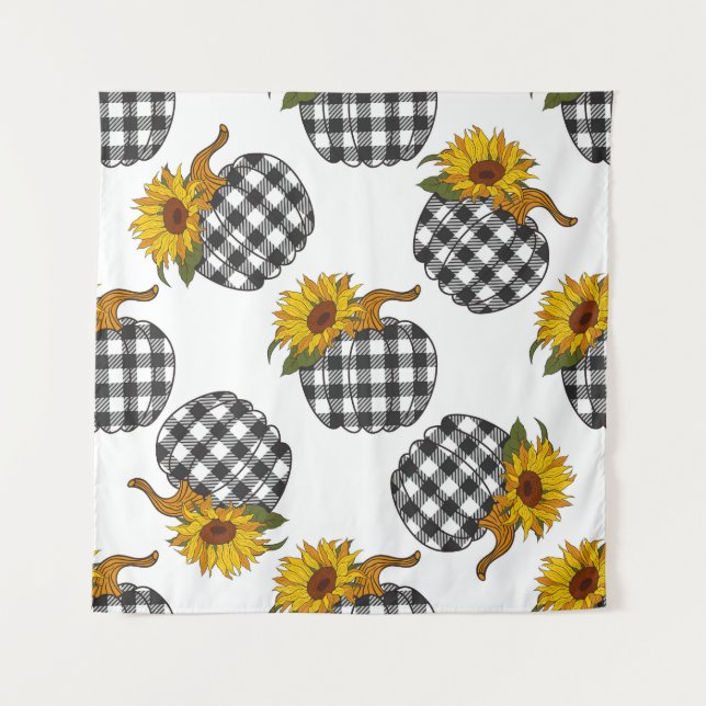 Sunflowers, plaid pumpkin, farmhouse decor tapestry (Front)