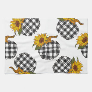 Sunflowers, plaid pumpkin, farmhouse decor tea towel