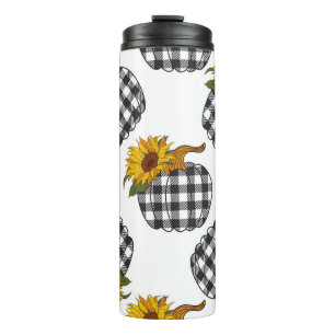 Sunflowers, plaid pumpkin, farmhouse decor thermal tumbler