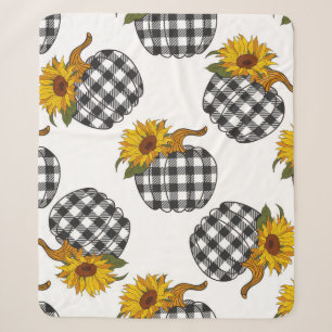 Sunflowers Plaid Pumpkin seamless pattern. Farmhou Sherpa Blanket