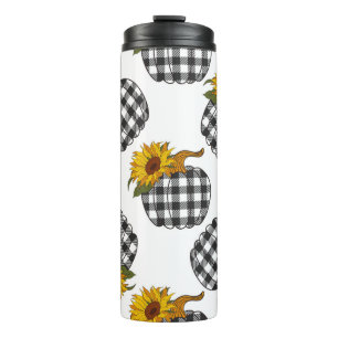 Sunflowers Plaid Pumpkin seamless pattern. Farmhou Thermal Tumbler