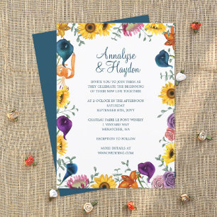 Sunflowers, Plum Purple Calla Lilies Wedding Invitation