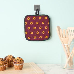 Sunflowers Pot Holder (Barn Red & Gold)