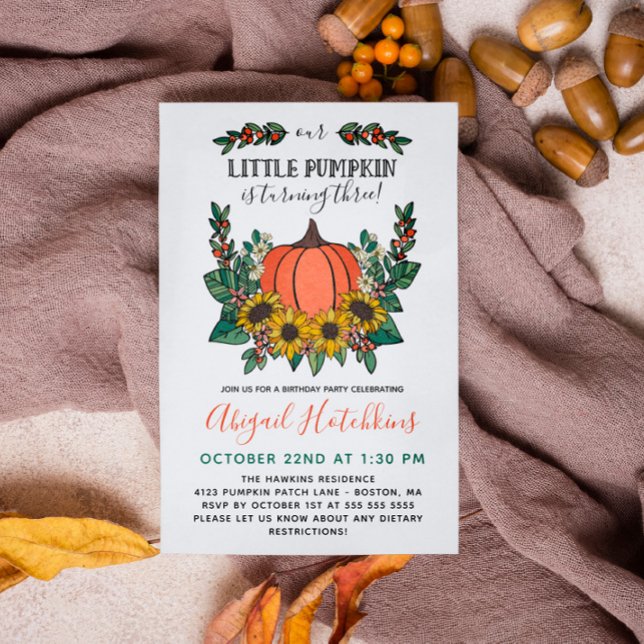 Sunflowers & Pumpkin Autumn Toddler Birthday Party Invitation (Creator Uploaded)