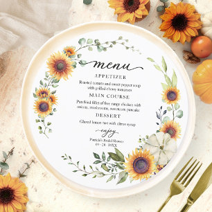 Sunflowers Pumpkin Bridal Shower Circle Menu Card
