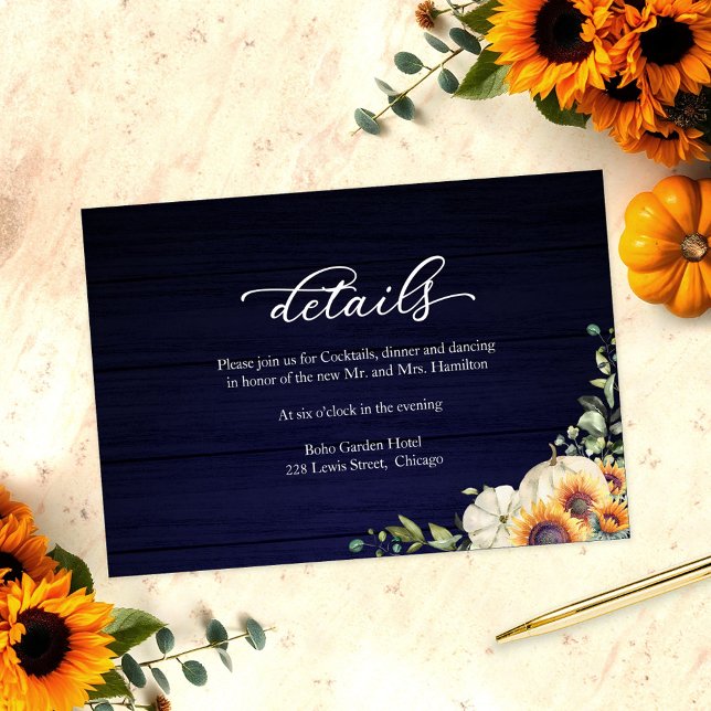 Sunflowers Pumpkin Fall Wedding Details Enclosure Card (Creator Uploaded)