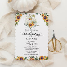 Sunflowers Pumpkin Thanksgiving Dinner Invitation