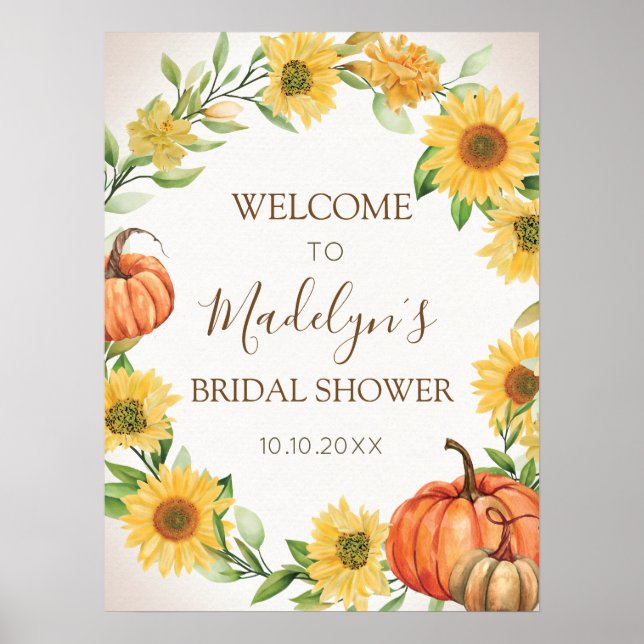 Sunflowers & Pumpkins Fall Welcome sign Bridal  (Front)
