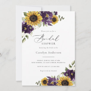Sunflowers Purple Floral Rustic Bridal Shower Invitation