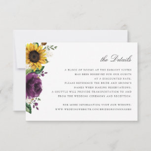 Sunflowers Purple Floral Wedding Details Card